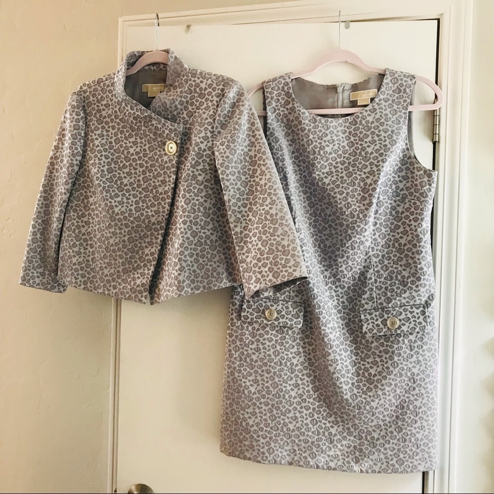 Michael Kors | Sheath w/Jacket | Silver Gray Leopard Print | M